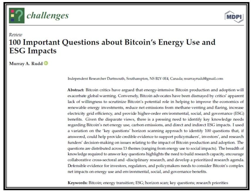 100 Important Questions about Bitcoin’s Energy Use and ESG Impacts